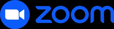 Blue Zoom logo featuring a white video camera icon and the word 'Zoom'.