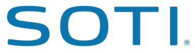 SOTI. logo in blue text on a black background.