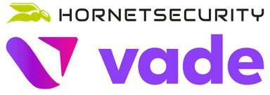 Hornetsecurity logo featuring a yellow hornet icon and the distinct purple 'vade' logo.