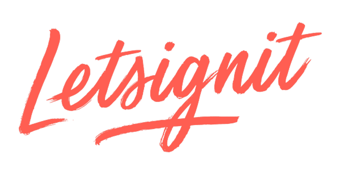 The word Letsignit written in a stylized, reddish-orange handwritten font.