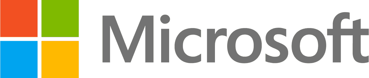 Microsoft logo featuring a colorful square window icon and gray company name text.