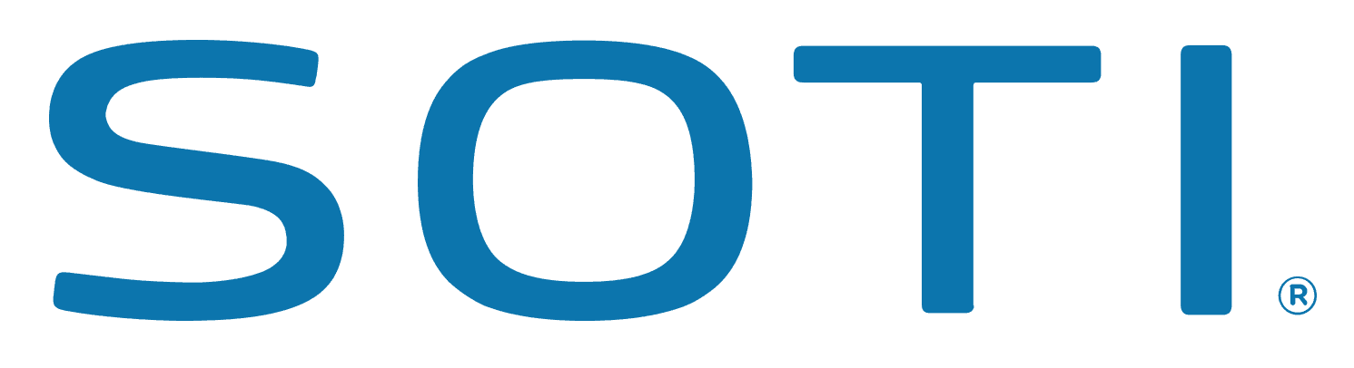 SOTI. logo in blue text on a black background.